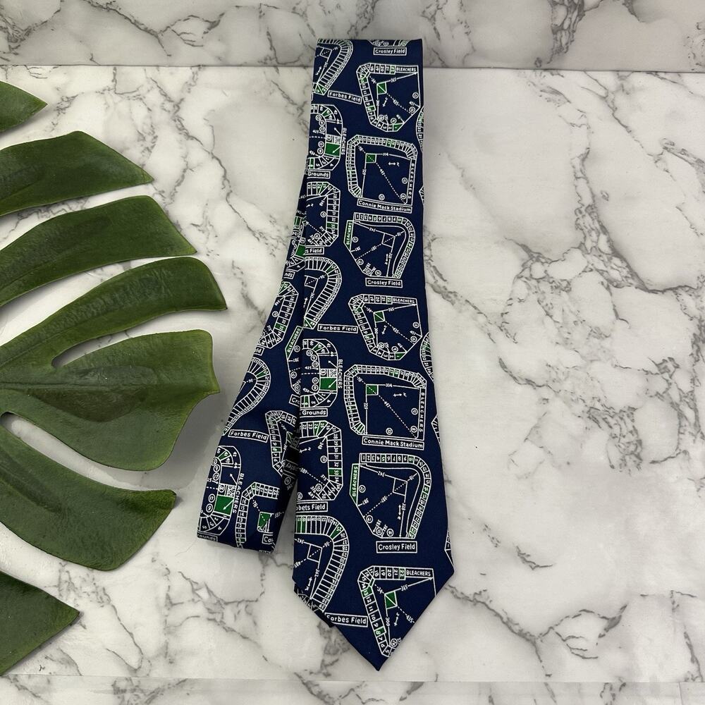 Josh Bach Vintage 90s Baseball Stadium Blueprint Map Silk Neck Tie Blue MLB